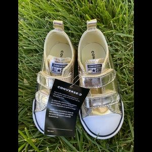 Gold Velcro Girls Converse